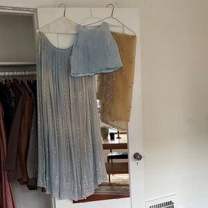 Light Blue Embellished Women's Wedding Dress Set